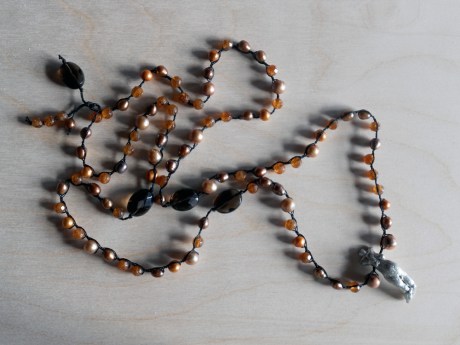 Rich tones of copper and brown in pearls and semi-precious stones with a lead-free pewter cast pendant by GJ Pearson.