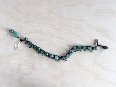 Larger jade rounds with small jade drops and aventurine flower detail bracelet. Firehorse Designs, Victoria BC.