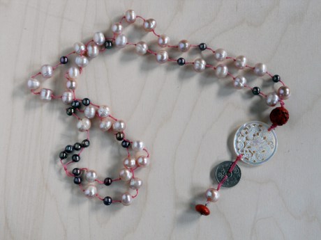 Pearls, mother of pearl and coin. Firehorse Designs, Victoria BC.