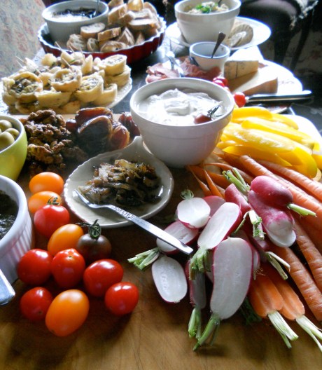 The whole spread. We couldn't have done it without Choux-Choux Charcuterie (olives, jambon de Champagne and Fol Epi bread), Terra Nossa organic farm (sausages and chicken livers) and some inspiration from here.