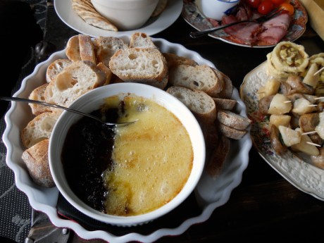 Baked brie with fig jam.