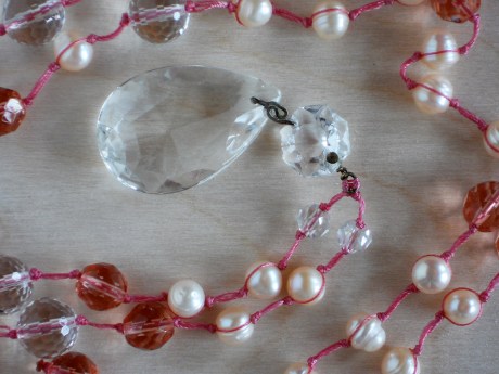 Clear chandelier crystal with pearls, detail. © Firehorse Designs 2013
