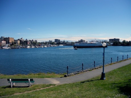 Looking back towards the Inner Harbour. The ferry ship Coho is preparing to leave on its twice-daily trip to Port Angeles.