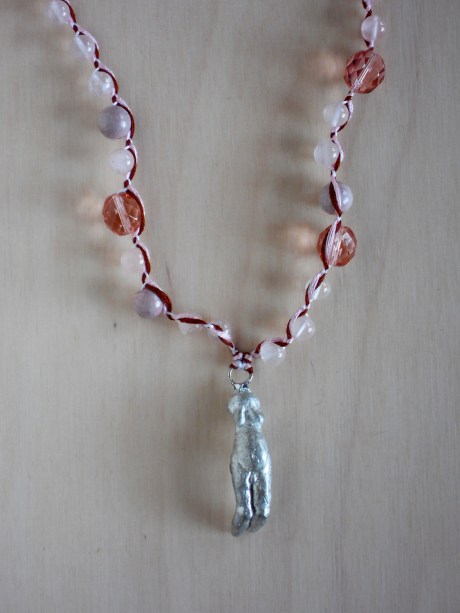 © Firehorse Designs rose quartz, pearls and glass with a cast pendant by GJ Pearson. 