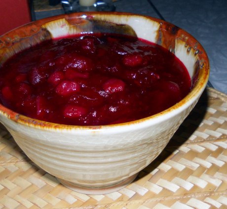 One of my favourite parts of the meal, cranberry sauce. This year I combined two packages of organic cranberries, one fresh bartlett pear, finely chopped, and brown sugar.