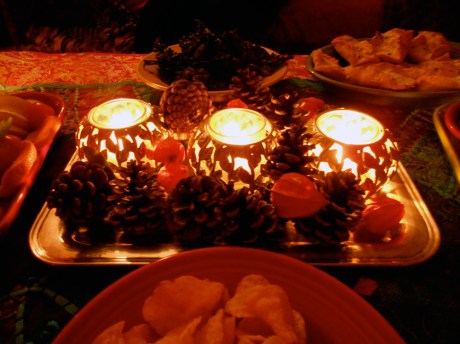 Twinkling light from candles...