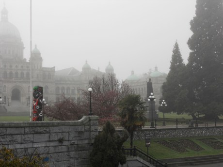 Stairs to the lower causeway with the legislative buildings.