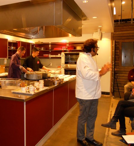 Sutra's owner and chef dish up the curry while Mr Vij answers questions.