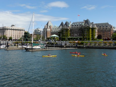 Our Inner Harbour is truly multi-use with the Coho car ferry to Port Angeles, float plane service to Vancouver and other BC locations, the Victoria Clipper high-speed ferry to Seattle as well as the harbour ferries, yachts and sail boats, and even recreational users like these kayakers.
