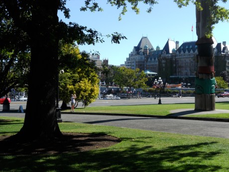 View towards The Fairmont Empress from the lawn of the Legislature.
