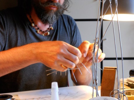 GJ making a wing for a new sculpture.