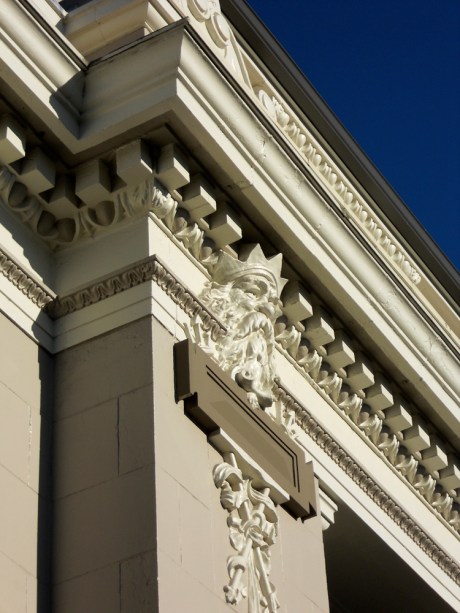 Detail of the Steamship Terminal building, designed by Francis Rattenbury and built in 1924; Victoria BC Canada.