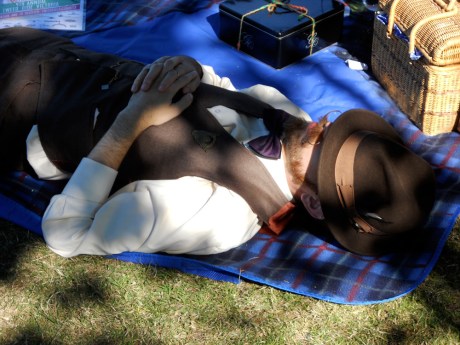 Our friend Riley having a post-picnic snooze. His fabulous mustache won him a prize again this year! 