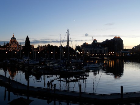 The Inner Harbour and a sliver of waxing moon.