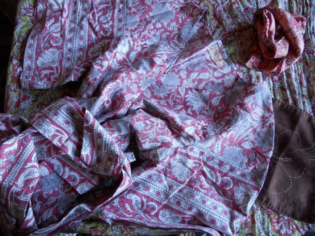 Our dear Annie made me a beautiful wrap top from gorgeous Indian print cotton. There was also a beautiful stitched small placemat and some other fabric gifts (plus some candy, which didn't last long enough to make it into the photo!).